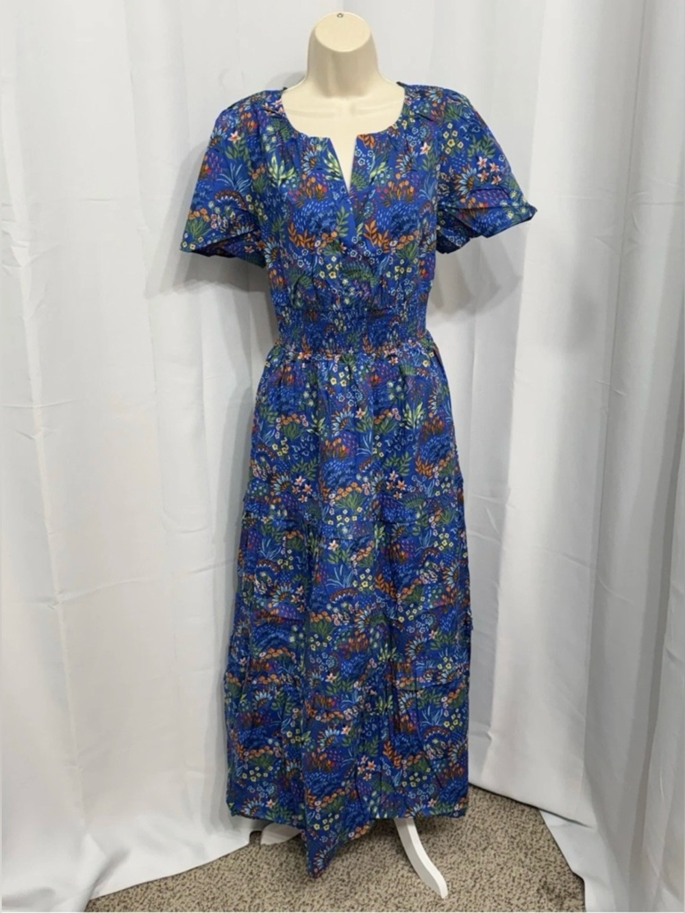 Baltic Born Women’s Blue Floral Short Sleeve Round Neck Elegant Maxi Dress XL